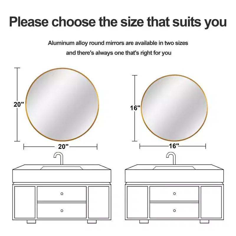 PexFix 20 Inch Modern Wall Mirror Aluminum Alloy Thin-Frame Circular Bathroom Hanging Mirror For Over Sink Entryway Bathroom Bedroom Vanity in Gold
