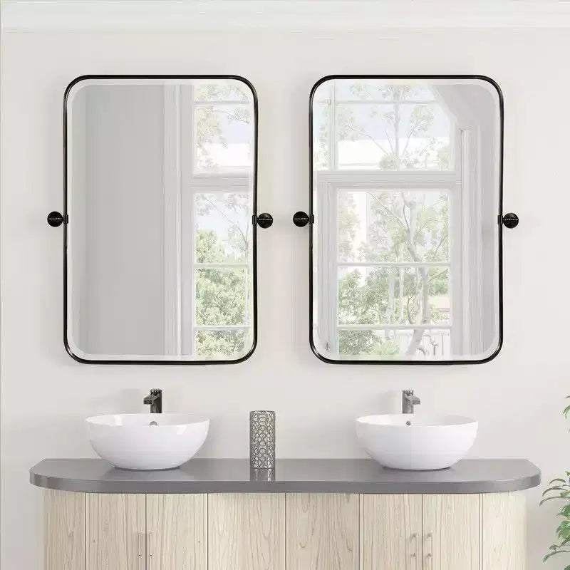PexFix 36 x 24 Iron Rectangle Black Pivot Wall Mirror Tilting Bathroom Vanity Mirror Metal Framed Adjustable for Bedroom Living Room