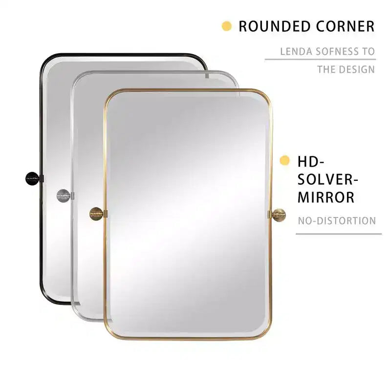 PexFix 36 x 24 Iron Rectangle Black Pivot Wall Mirror Tilting Bathroom Vanity Mirror Metal Framed Adjustable for Bedroom Living Room