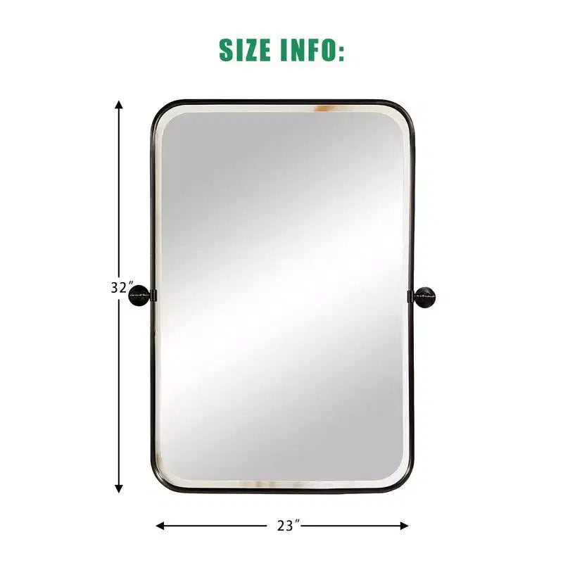 PexFix 36 x 24 Iron Rectangle Black Pivot Wall Mirror Tilting Bathroom Vanity Mirror Metal Framed Adjustable for Bedroom Living Room