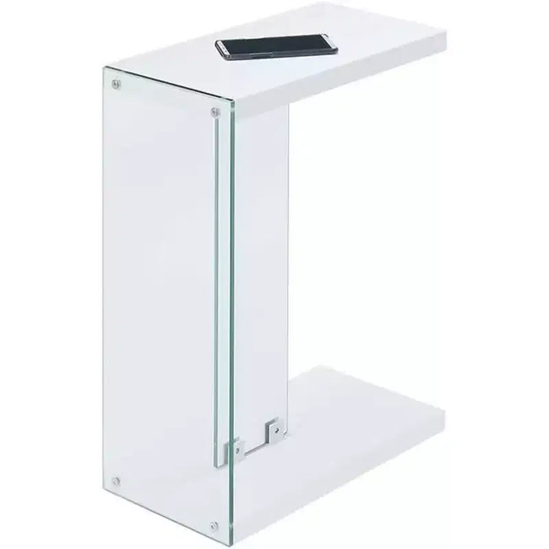 HomeStock Belmont Electric Flip Top End Table with Hidden Storage, Charging Station with Outlets and USB Ports, Glass Side Panels
