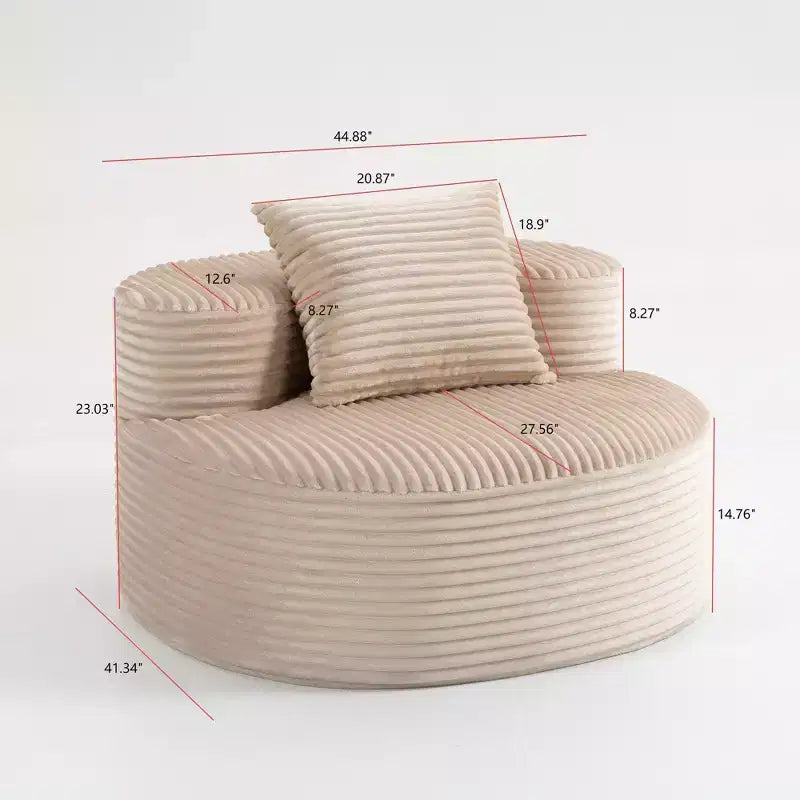 Modern Upholstered Accent Chair with Throw Pillow, Round Corduroy Lounge Sofa - ModernLuxe