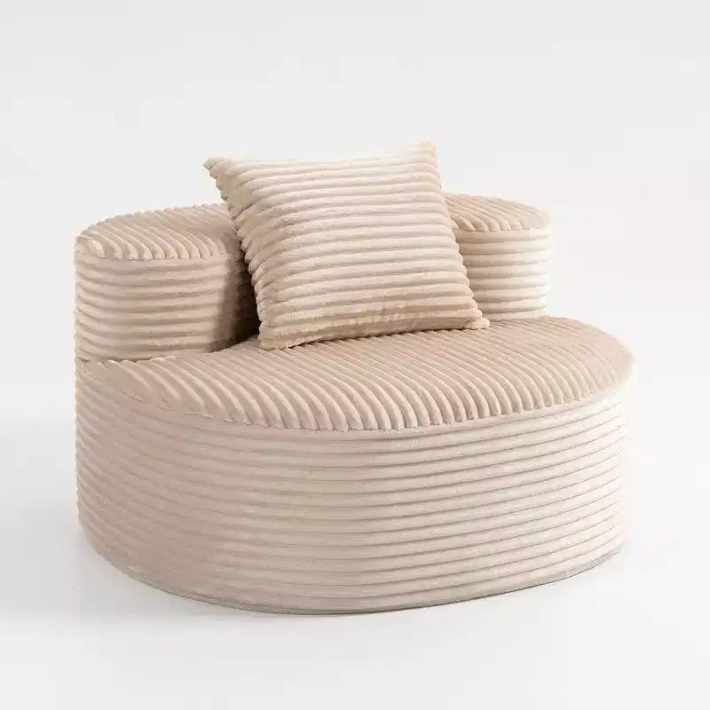 Modern Upholstered Accent Chair with Throw Pillow, Round Corduroy Lounge Sofa - ModernLuxe