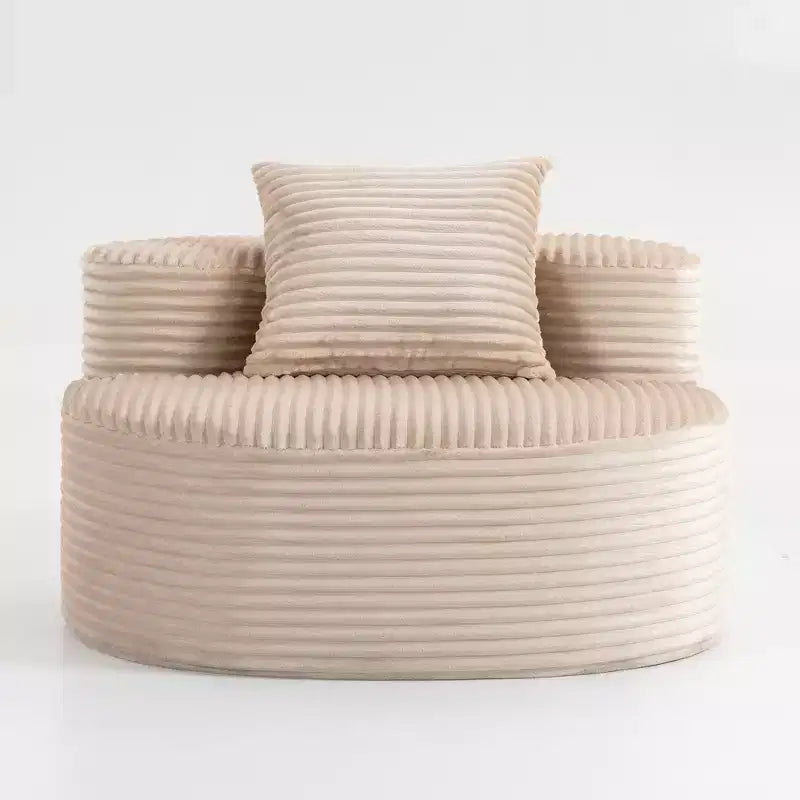 Modern Upholstered Accent Chair with Throw Pillow, Round Corduroy Lounge Sofa - ModernLuxe