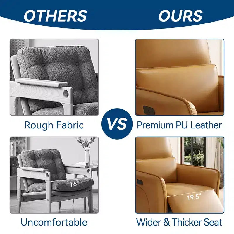 360 Swivel Leather Recliner Chair, Power Nursery Rocking Chair, Recliner Chair with Lumbar Support, USB Port & Footrest, for Living Room, Brown