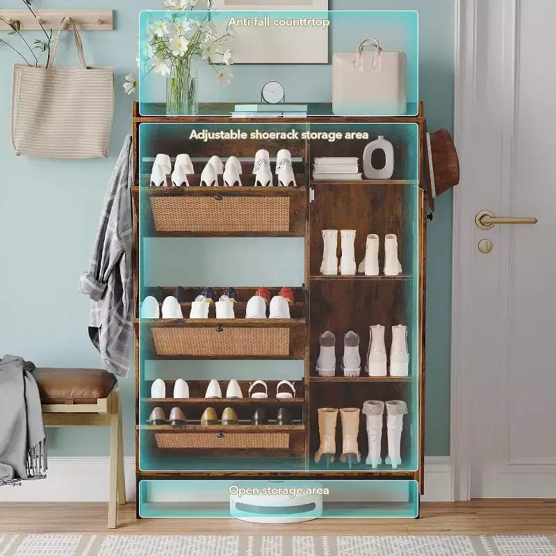 COZONY Shoe Storage Cabinet with Flip-Down Drawers, 3-Tier Adjustable Shelves Entryway Organizer, Space Saving Design for Front Door Entrance