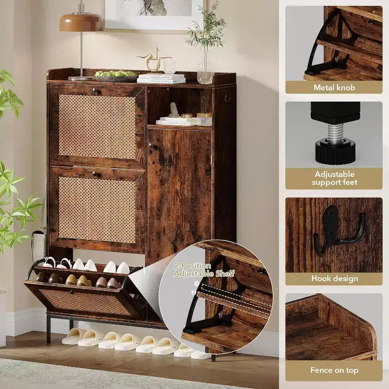 COZONY Shoe Storage Cabinet with Flip-Down Drawers, 3-Tier Adjustable Shelves Entryway Organizer, Space Saving Design for Front Door Entrance