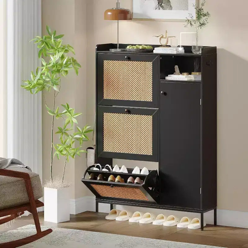 COZONY Shoe Storage Cabinet with Flip-Down Drawers, 3-Tier Adjustable Shelves Entryway Organizer, Space Saving Design for Front Door Entrance