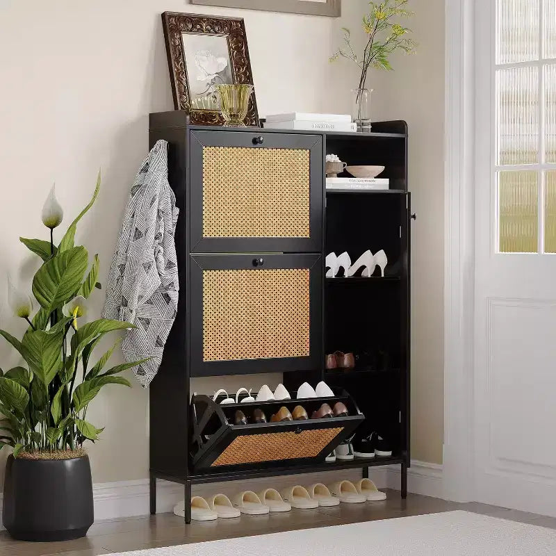 COZONY Shoe Storage Cabinet with Flip-Down Drawers, 3-Tier Adjustable Shelves Entryway Organizer, Space Saving Design for Front Door Entrance