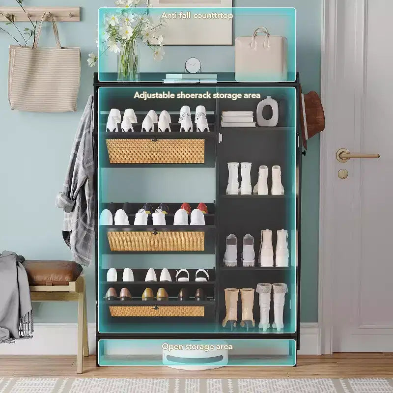 COZONY Shoe Storage Cabinet with Flip-Down Drawers, 3-Tier Adjustable Shelves Entryway Organizer, Space Saving Design for Front Door Entrance
