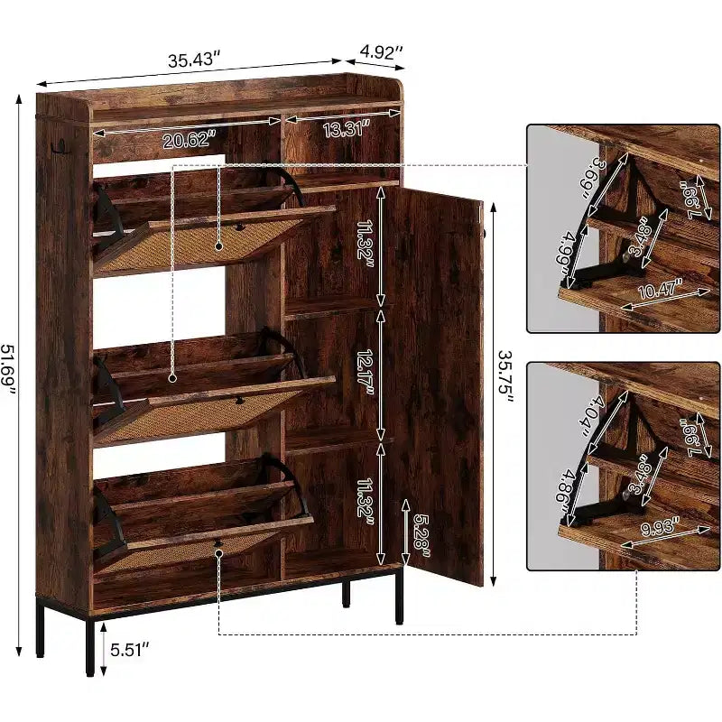 COZONY Shoe Storage Cabinet with Flip-Down Drawers, 3-Tier Adjustable Shelves Entryway Organizer, Space Saving Design for Front Door Entrance