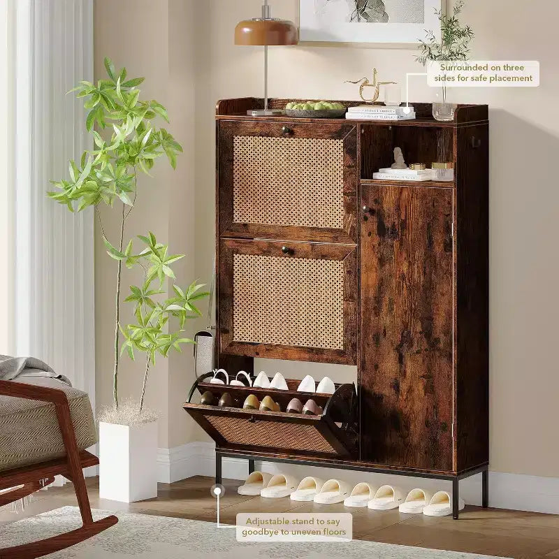 COZONY Shoe Storage Cabinet with Flip-Down Drawers, 3-Tier Adjustable Shelves Entryway Organizer, Space Saving Design for Front Door Entrance
