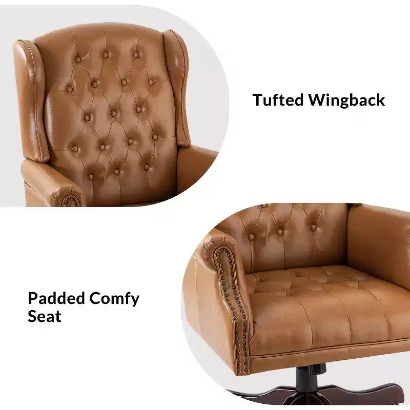 Amadeo Traditional Faux Leather Executive Chair with Solid Wood Base and Tufted Back|HULALA HOME