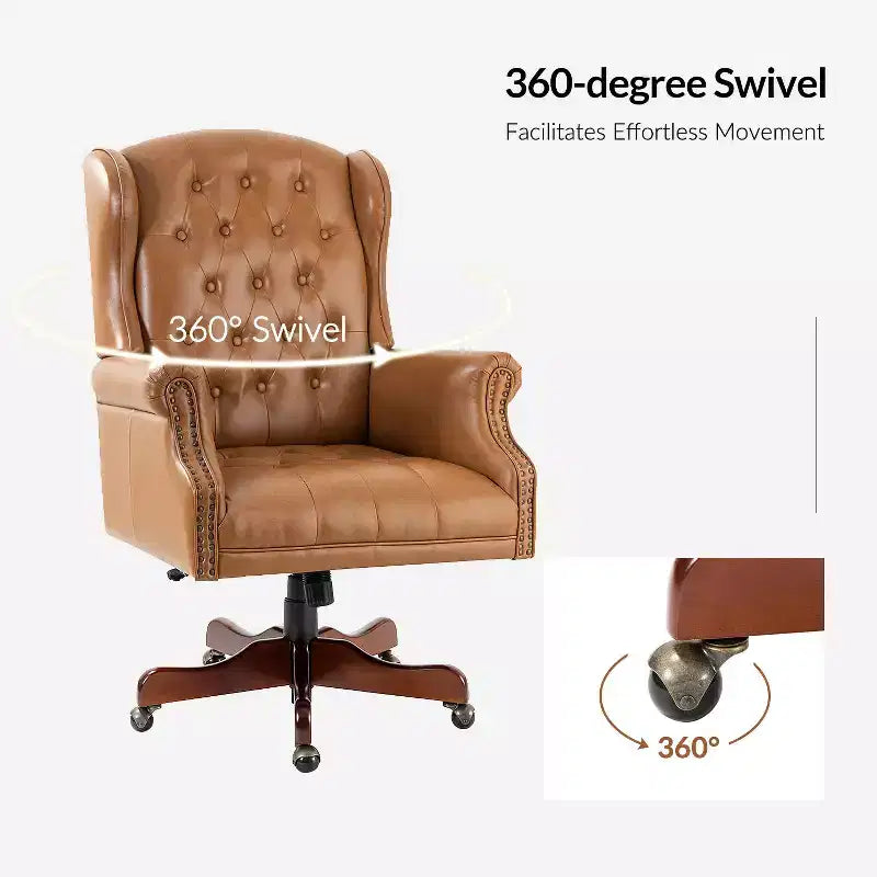 Amadeo Traditional Faux Leather Executive Chair with Solid Wood Base and Tufted Back|HULALA HOME