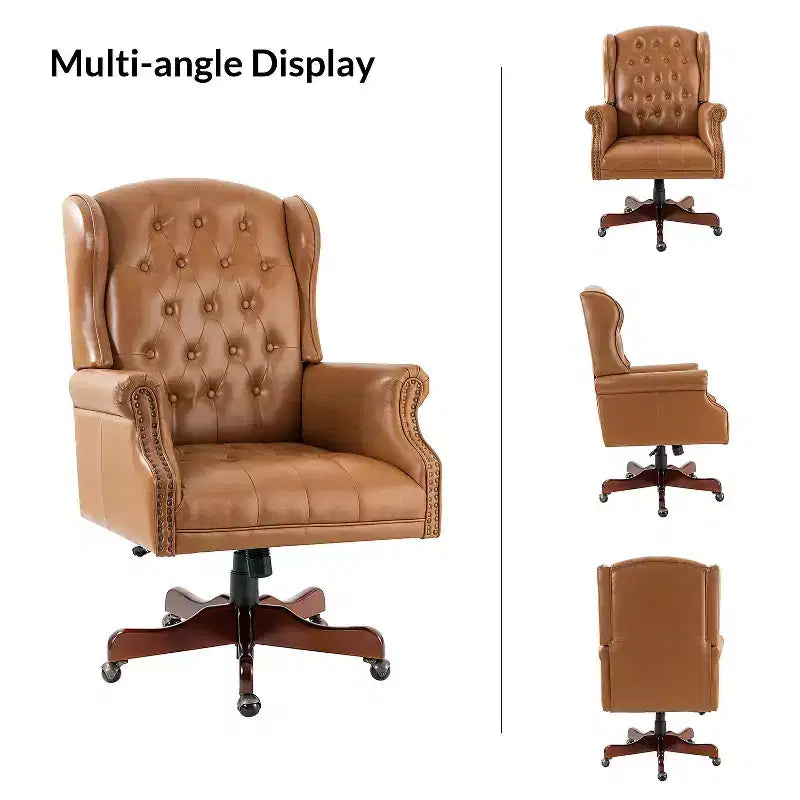 Amadeo Traditional Faux Leather Executive Chair with Solid Wood Base and Tufted Back|HULALA HOME