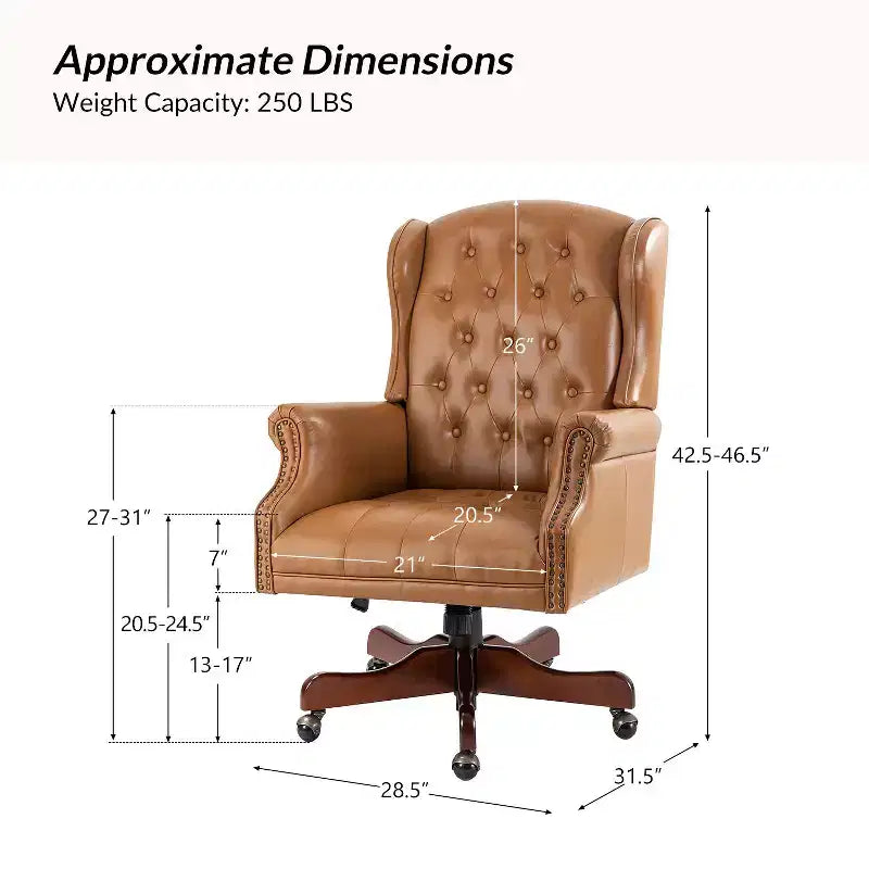 Amadeo Traditional Faux Leather Executive Chair with Solid Wood Base and Tufted Back|HULALA HOME
