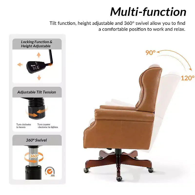 Amadeo Traditional Faux Leather Executive Chair with Solid Wood Base and Tufted Back|HULALA HOME