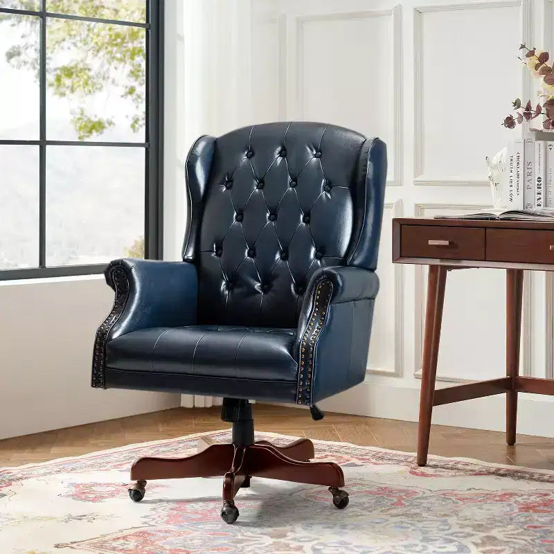 Amadeo Traditional Faux Leather Executive Chair with Solid Wood Base and Tufted Back|HULALA HOME