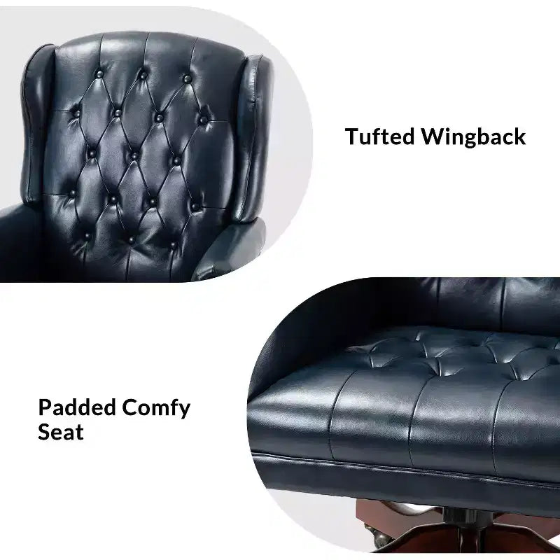 Amadeo Traditional Faux Leather Executive Chair with Solid Wood Base and Tufted Back|HULALA HOME