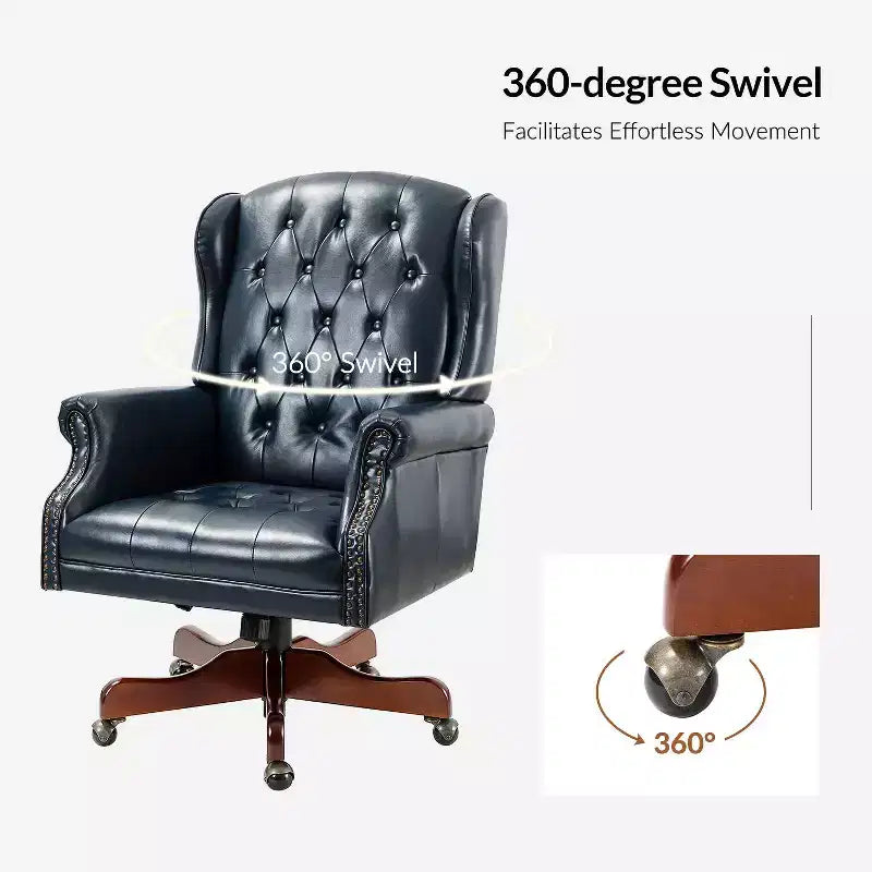 Amadeo Traditional Faux Leather Executive Chair with Solid Wood Base and Tufted Back|HULALA HOME