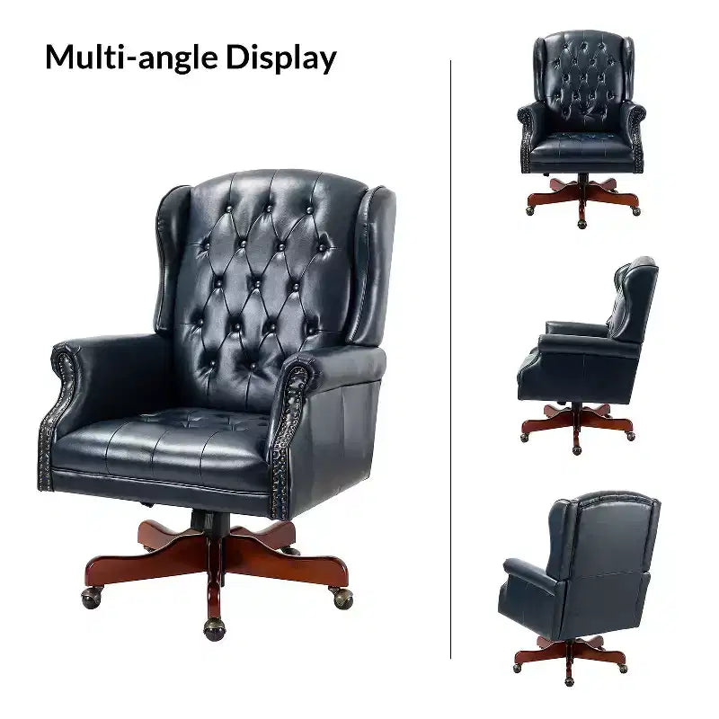 Amadeo Traditional Faux Leather Executive Chair with Solid Wood Base and Tufted Back|HULALA HOME