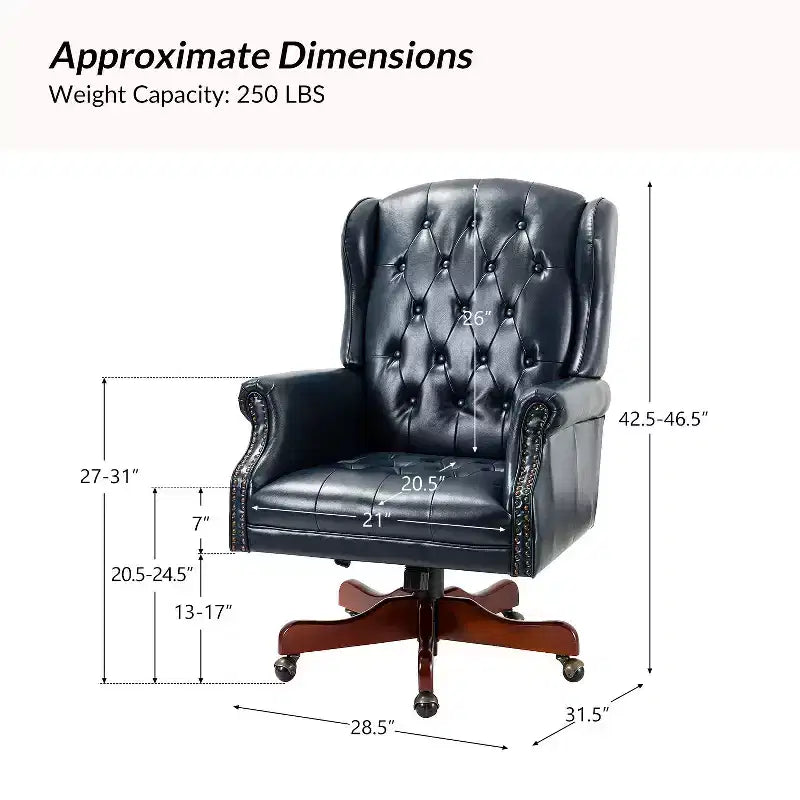 Amadeo Traditional Faux Leather Executive Chair with Solid Wood Base and Tufted Back|HULALA HOME