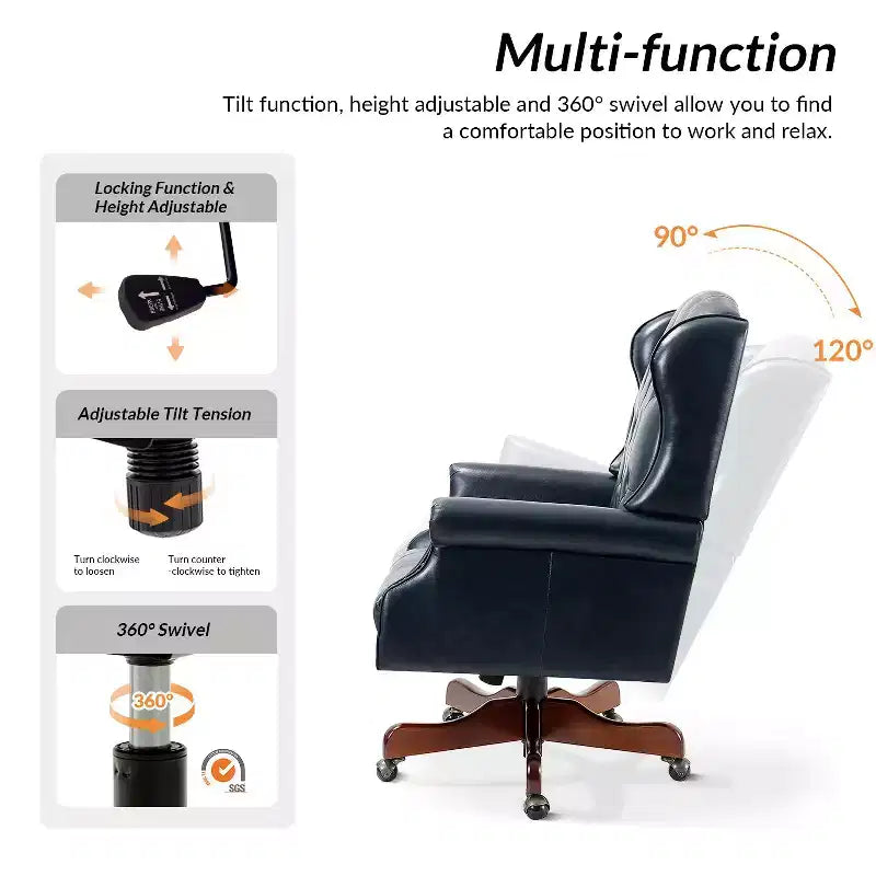 Amadeo Traditional Faux Leather Executive Chair with Solid Wood Base and Tufted Back|HULALA HOME
