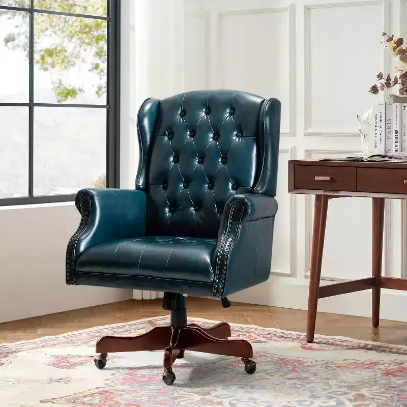 Amadeo Traditional Faux Leather Executive Chair with Solid Wood Base and Tufted Back|HULALA HOME