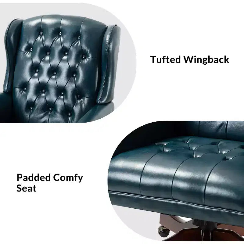 Amadeo Traditional Faux Leather Executive Chair with Solid Wood Base and Tufted Back|HULALA HOME
