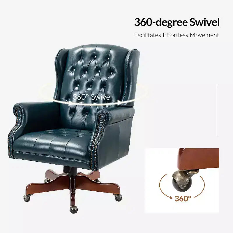 Amadeo Traditional Faux Leather Executive Chair with Solid Wood Base and Tufted Back|HULALA HOME