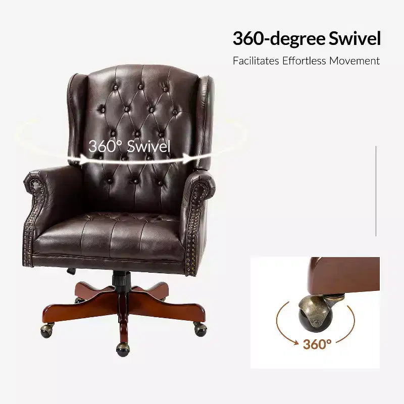 Amadeo Traditional Faux Leather Executive Chair with Solid Wood Base and Tufted Back|HULALA HOME