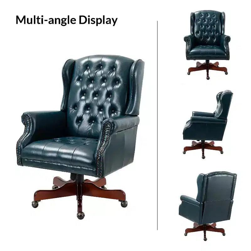 Amadeo Traditional Faux Leather Executive Chair with Solid Wood Base and Tufted Back|HULALA HOME