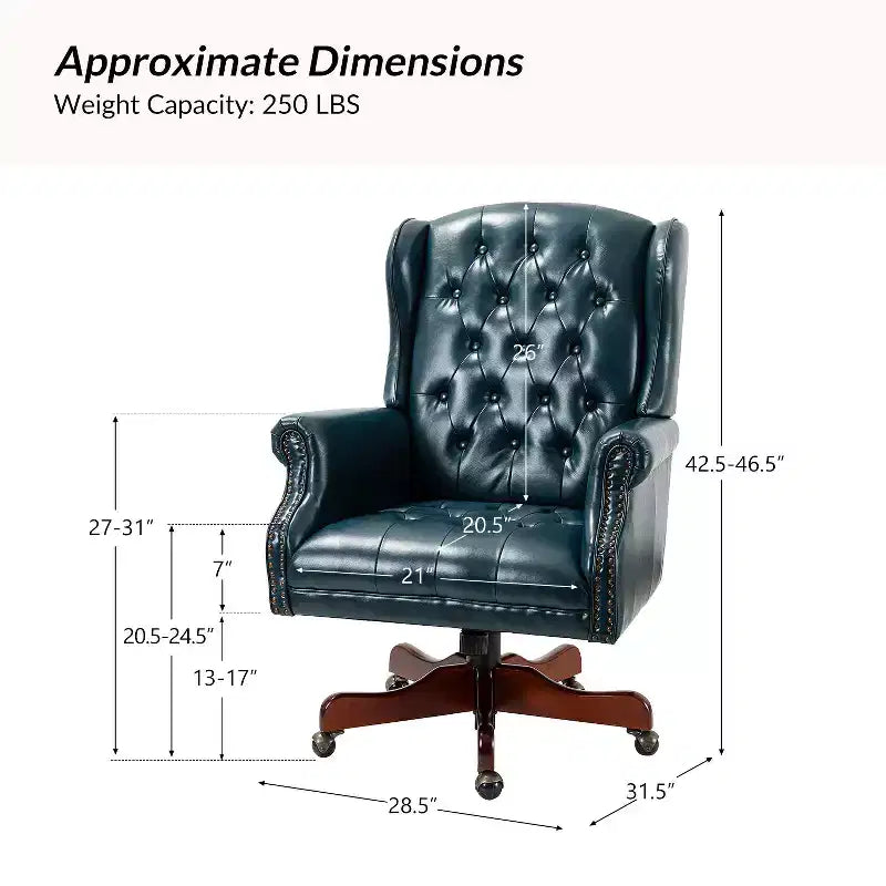 Amadeo Traditional Faux Leather Executive Chair with Solid Wood Base and Tufted Back|HULALA HOME