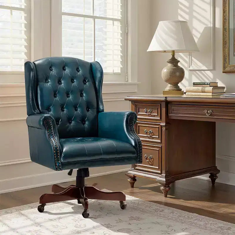 Amadeo Traditional Faux Leather Executive Chair with Solid Wood Base and Tufted Back|HULALA HOME