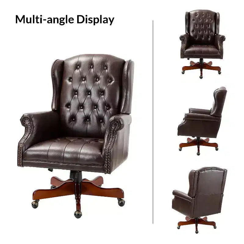 Amadeo Traditional Faux Leather Executive Chair with Solid Wood Base and Tufted Back|HULALA HOME