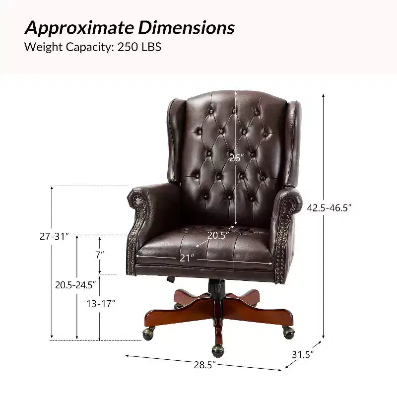 Amadeo Traditional Faux Leather Executive Chair with Solid Wood Base and Tufted Back|HULALA HOME