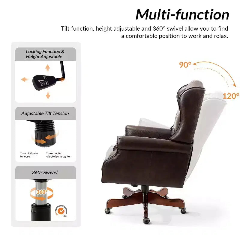 Amadeo Traditional Faux Leather Executive Chair with Solid Wood Base and Tufted Back|HULALA HOME