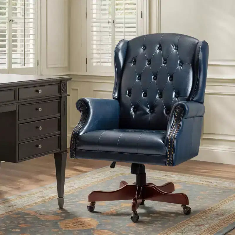 Amadeo Traditional Faux Leather Executive Chair with Solid Wood Base and Tufted Back|HULALA HOME