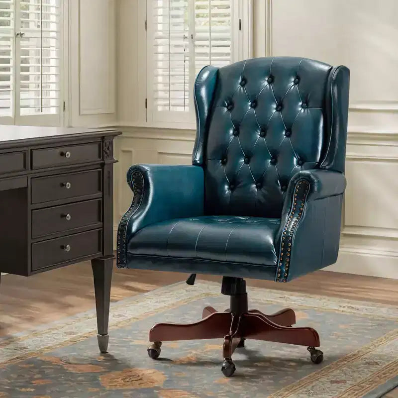 Amadeo Traditional Faux Leather Executive Chair with Solid Wood Base and Tufted Back|HULALA HOME