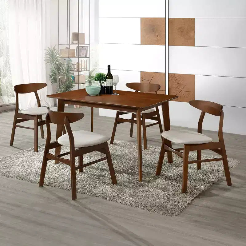 WestinTrends 5-Piece Mid Century Modern Solid Wood Dining Room Set, Walnut/Beige