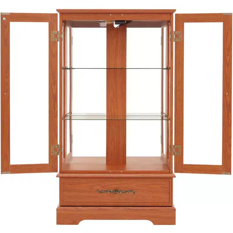 Okak Display Cabinet, Storage Cabinet with 2 Glass Doors and 1 Drawers, Freestanding Cabinet for Living Room, Hallway, Office