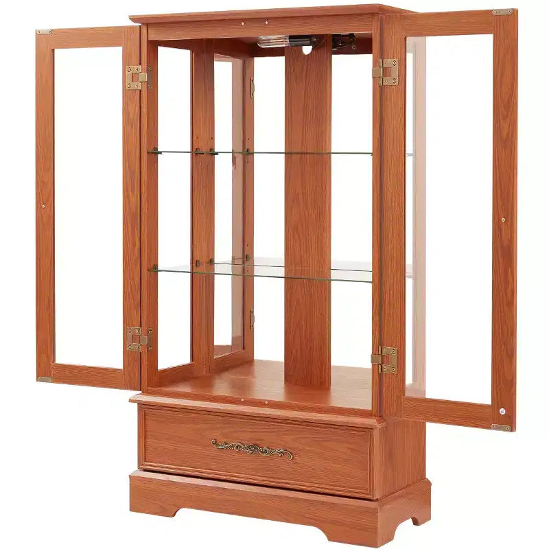 Okak Display Cabinet, Storage Cabinet with 2 Glass Doors and 1 Drawers, Freestanding Cabinet for Living Room, Hallway, Office