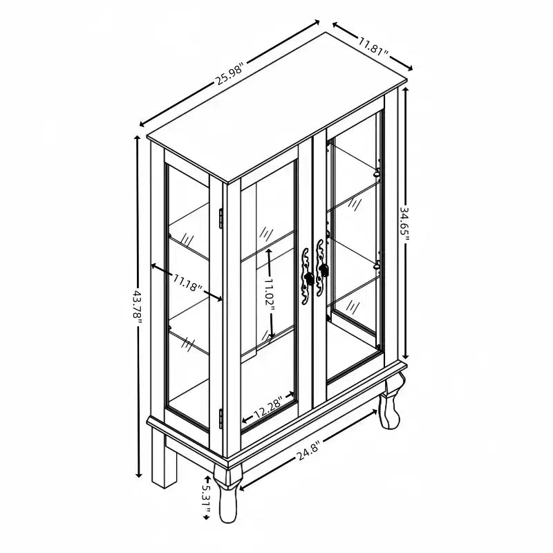 Okak Display Cabinet, Storage Cabinet with 2 Glass Doors and 1 Drawers, Freestanding Cabinet for Living Room, Hallway, Office