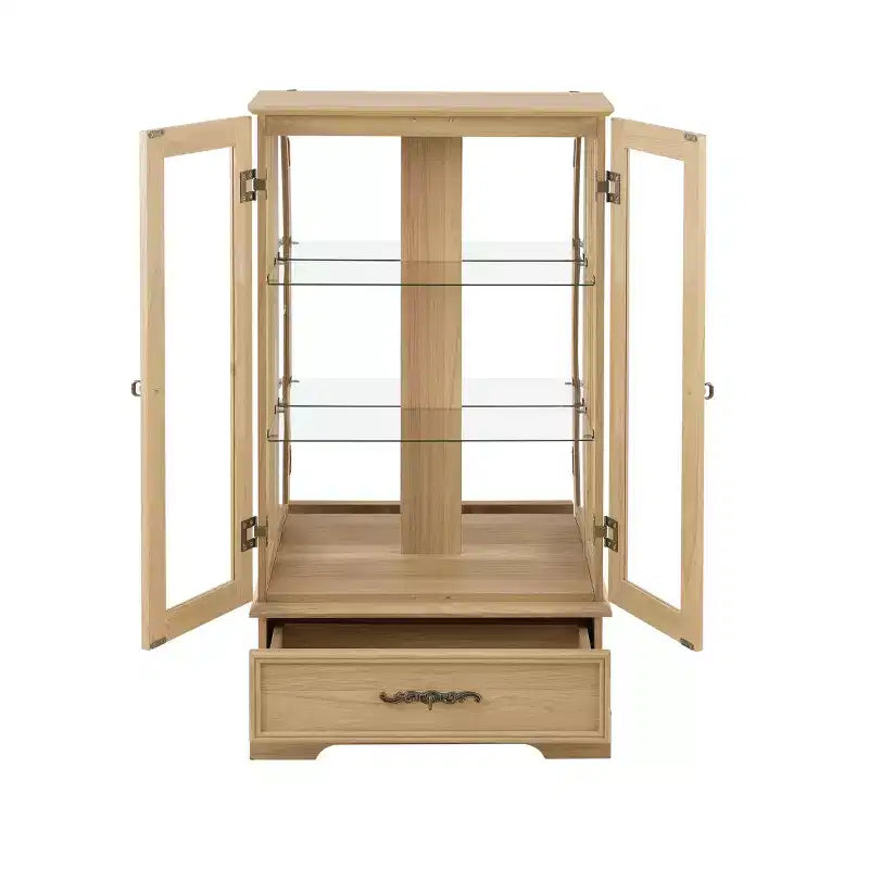 Okak Display Cabinet, Storage Cabinet with 2 Glass Doors and 1 Drawers, Freestanding Cabinet for Living Room, Hallway, Office