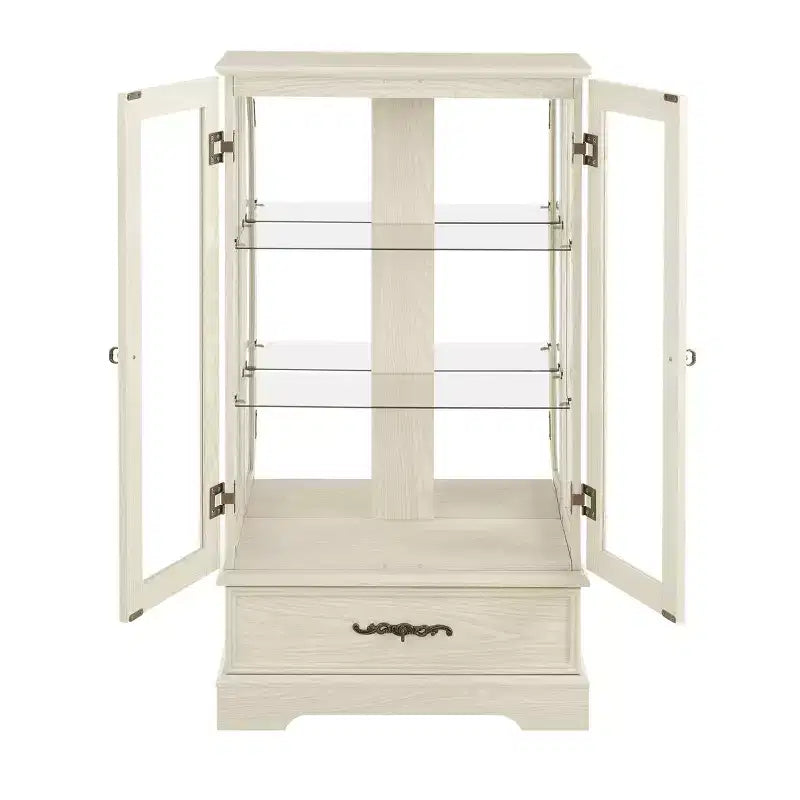 Okak Display Cabinet, Storage Cabinet with 2 Glass Doors and 1 Drawers, Freestanding Cabinet for Living Room, Hallway, Office