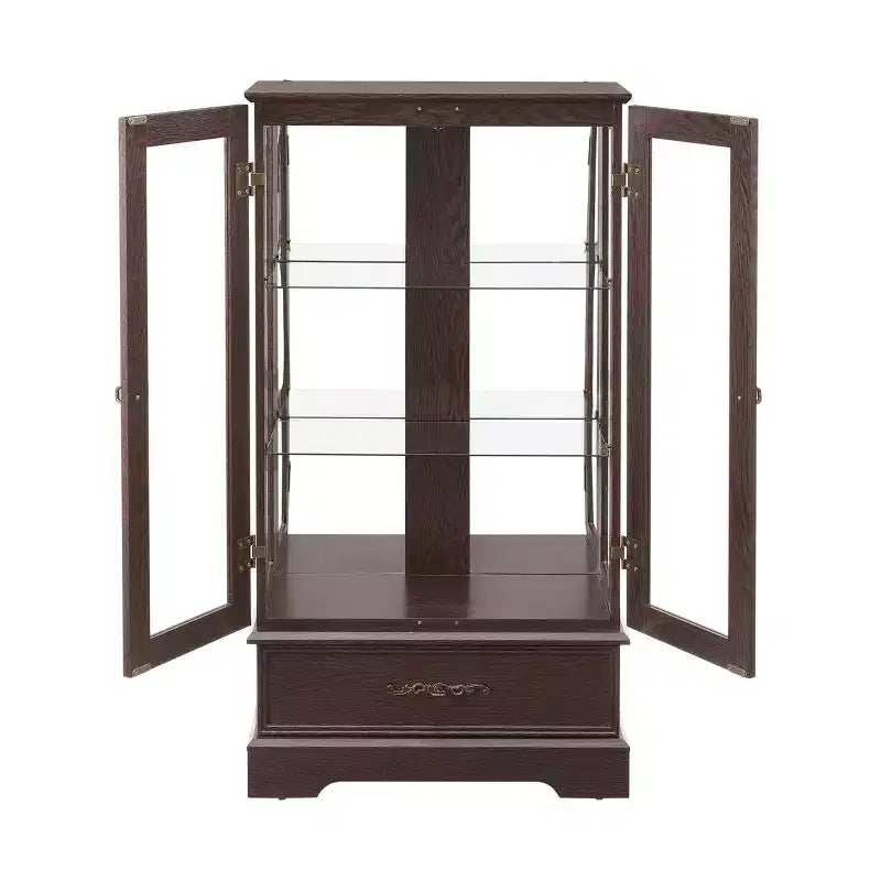 Okak Display Cabinet, Storage Cabinet with 2 Glass Doors and 1 Drawers, Freestanding Cabinet for Living Room, Hallway, Office