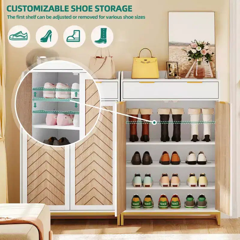 5 Tier Modern Shoe Storage Cabinet Shoes Rack with Drawer Entryway Hallway
