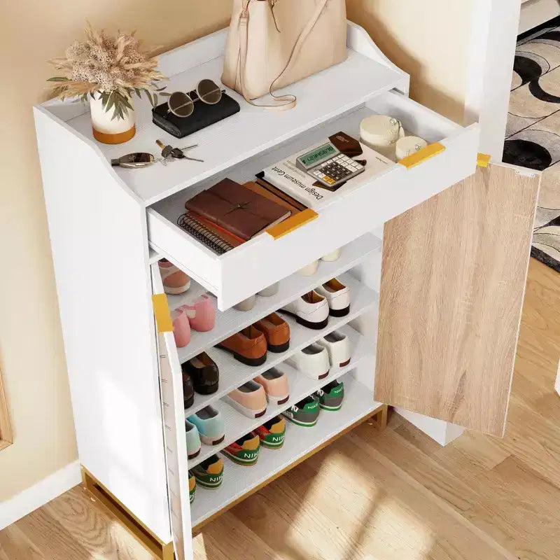 5 Tier Modern Shoe Storage Cabinet Shoes Rack with Drawer Entryway Hallway