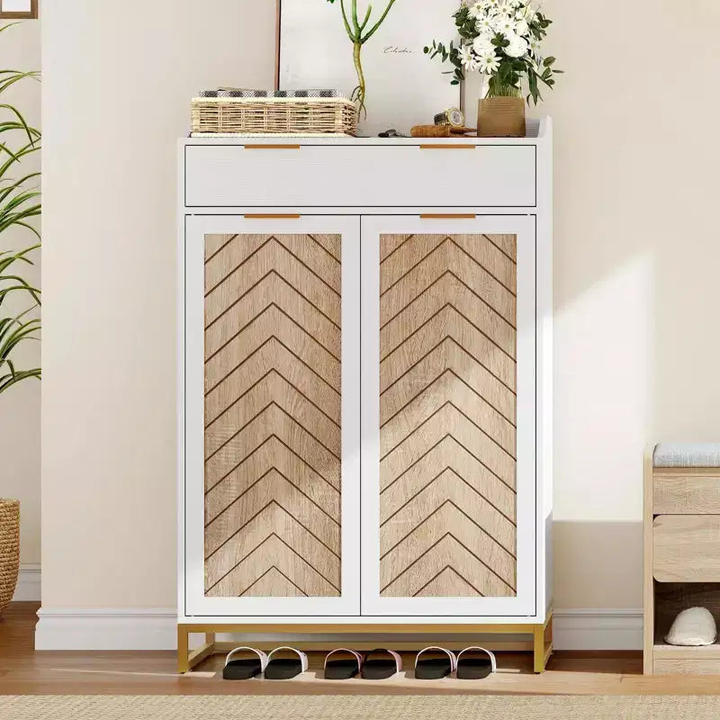 5 Tier Modern Shoe Storage Cabinet Shoes Rack with Drawer Entryway Hallway