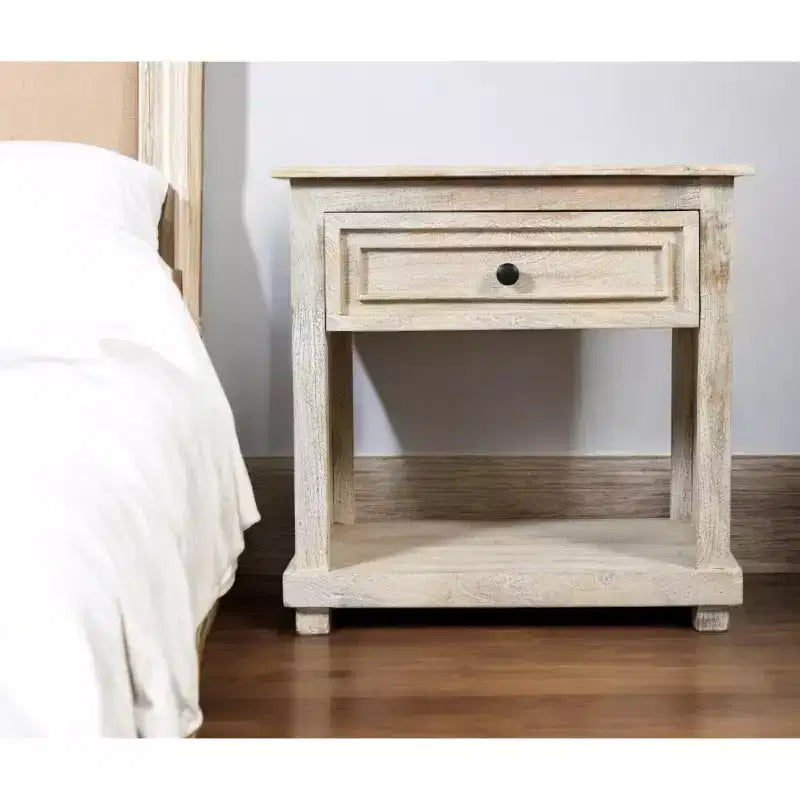 HomeRoots 28 White Solid Wood Distressed One Drawer Nightstand